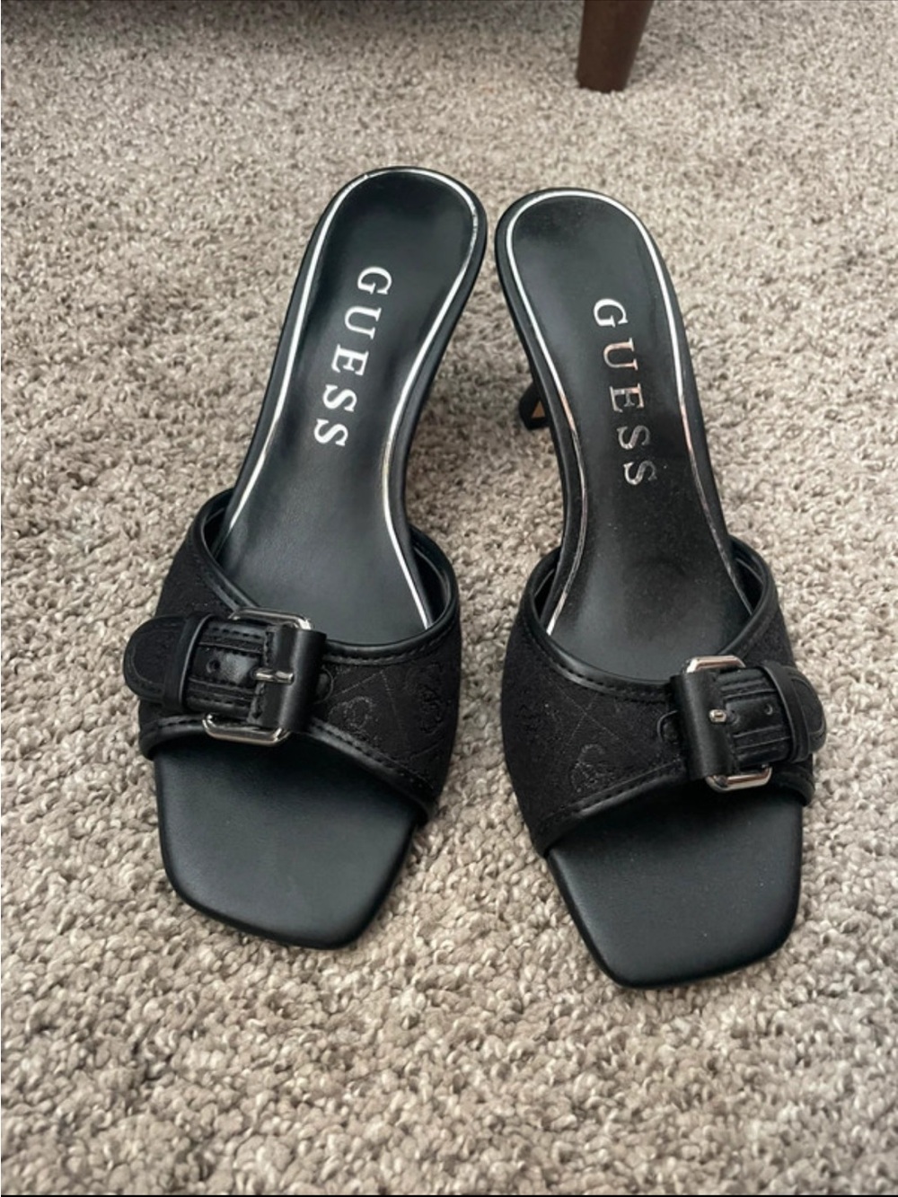 Guess Black Buckle Slide Mules with Square Toe